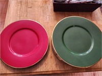 8 Lenox stoneware plates.  2 red and 6 green.