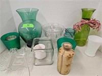 Box Lot - Glassware, Vases, Mason Jars 12+ Pieces
