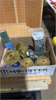 Box of wire wheels and miscellaneous