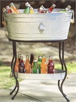 Galvanized metal party bucket w/ stand & tray