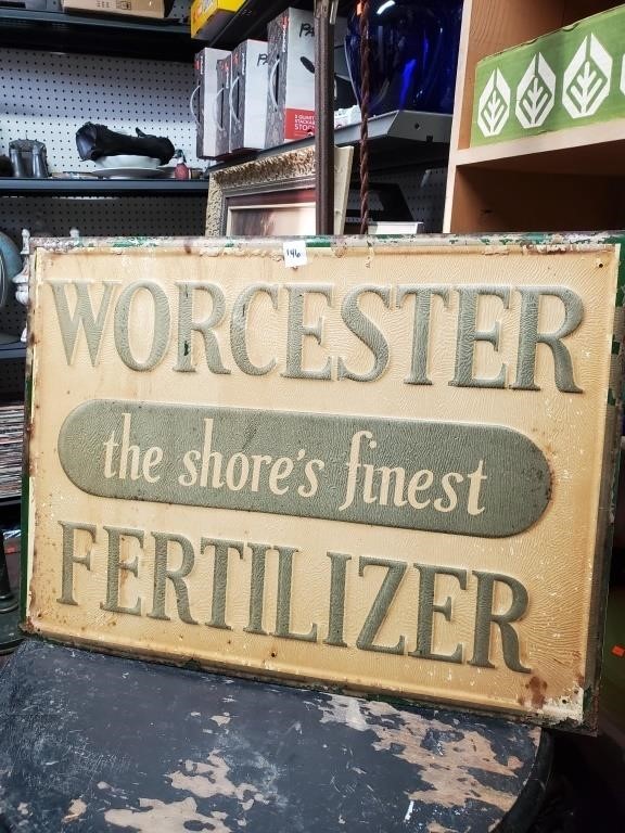Vtg. Worcester Fertilizer Tin Sign