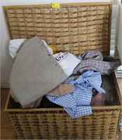 WOVEN BASKET WITH FABRICS AND BLANKETS 26" X 16"