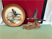 *PLATE W/GEESE & CARVED WOODEN DUCK