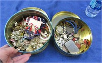 2 tins of misc. costume jewelry pieces