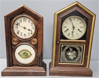 2 Antique American Shelf Clocks Eglomise Panels