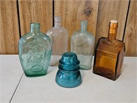 Vintage Glass Bottles and Insulator