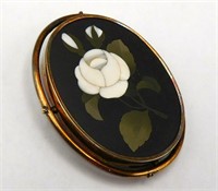 14k Gold Italian Victorian Pietra Dura Brooch 2"