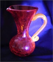 Amberina cadmium crackle glass pitcher with