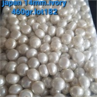 JAPAN VTG 14MM GLASS  IVORY FLAT-BACK PEARLS 460 G