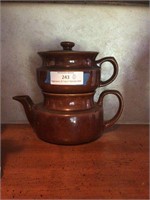 Brown Pottery 2 Piece Teapot Marked USA