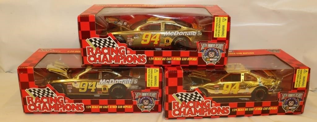 3 Bill Elliot #94 Gold Plated Collectible Cars