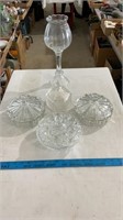 Various decorative glass candy dishes with lids,