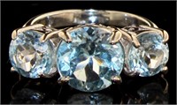 Genuine 7.44 ct Blue Topaz 3 Stone Designer Ring