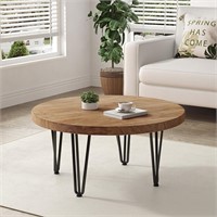 27.5" Wood Round Coffee Table W/Metal Legs