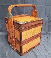 Vintage wicker & hand carved bamboo bento box