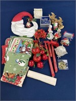Assorted Christmas decorations including