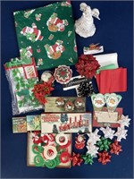 Assorted Christmas decorations including table