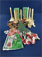 Vintage and new a Christmas decorations including