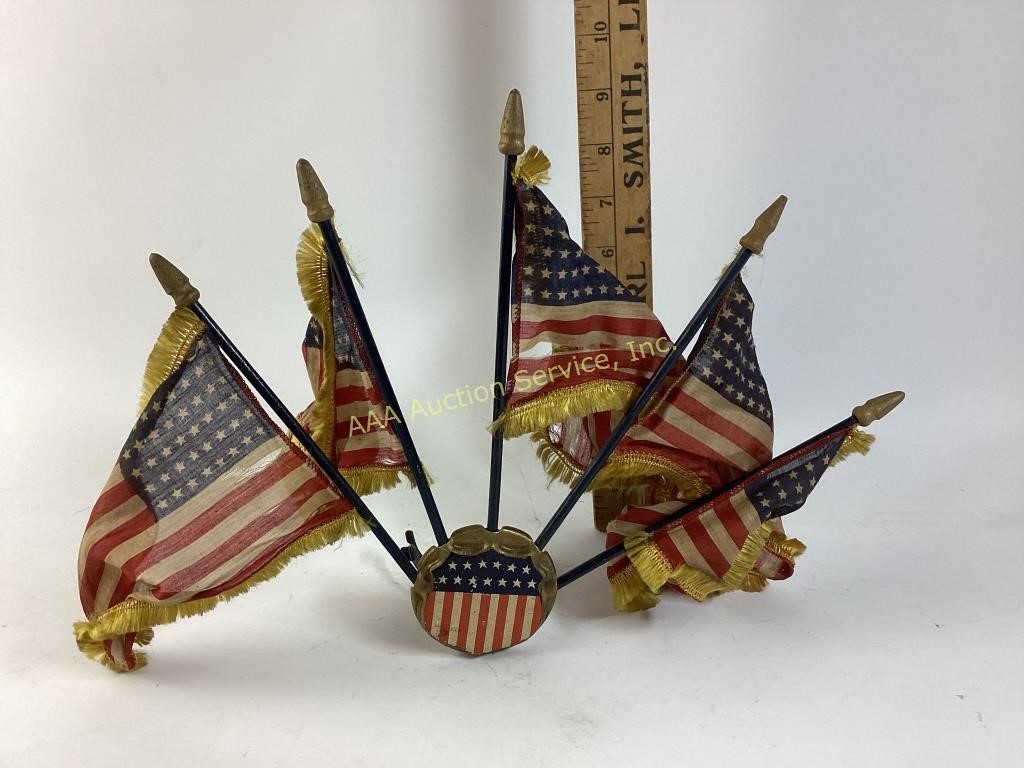 Vintage American flag hood ornament radiator clip