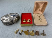 Vintage Jewelry Box, Jewelry, and Cuff Links