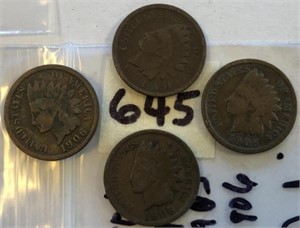 1888,1891,1901,1907 4 Indian Head Cents