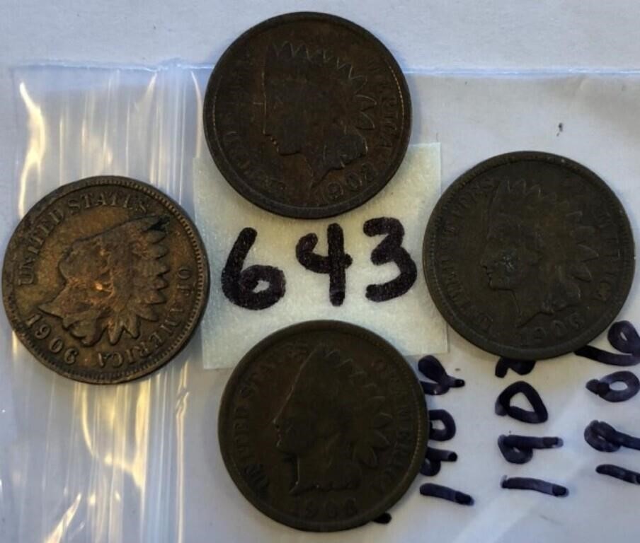 3-1906,1902 4 Indian Head Cents