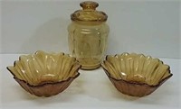 3 Pieces Of Amber Glassware