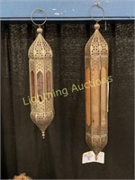 TWO PIERCED METAL MOROCCAN STYLE HANGING LAMPS