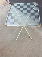 Metal & glass checkerboard side table, 24”T x 16”W