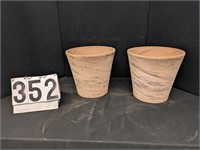 Pair Italian 11" Pottery Planters - Tiger Orange