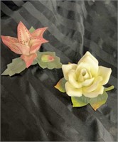 Set of 2 Capodimonte Flowers. Lily and White