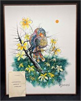 "A Tropical Bird In A Cold Paradise" Signed & Fram