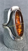 Sterling Ring With Amber Stone