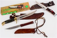 3 Fixed Blade Knives, 1 w/ Brass Eagle Head Pommel