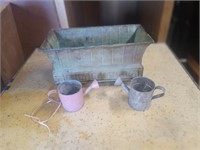 Metal Flower Container & 2 small watering cans