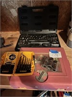 Auto tool set, drill bits, case, sockets, etc
