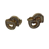 Dior CD Logo Vintage Rhinestone Gold Tone Earrings
