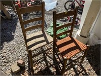 2 Primitive Ladderback Chairs 18" x 14" x 33"