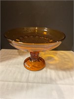 7” T 10” Round Amber pedestal fruit bowl