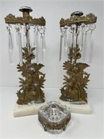 Bronze and Crystal Candleholders, Ashtray
