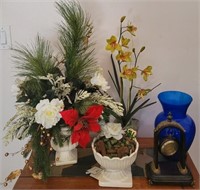 Z - COBALT BLUE VASE & FAUX FLORAL ARRANGEMENTS