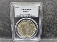 1921 Morgan Silver Dollar   PCGS  MS 64