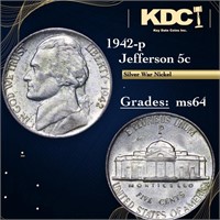 1942-p Jefferson Nickel 5c Grades Choice Unc