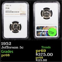 Proof NGC 1952 Jefferson Nickel 5c Graded pr68 By