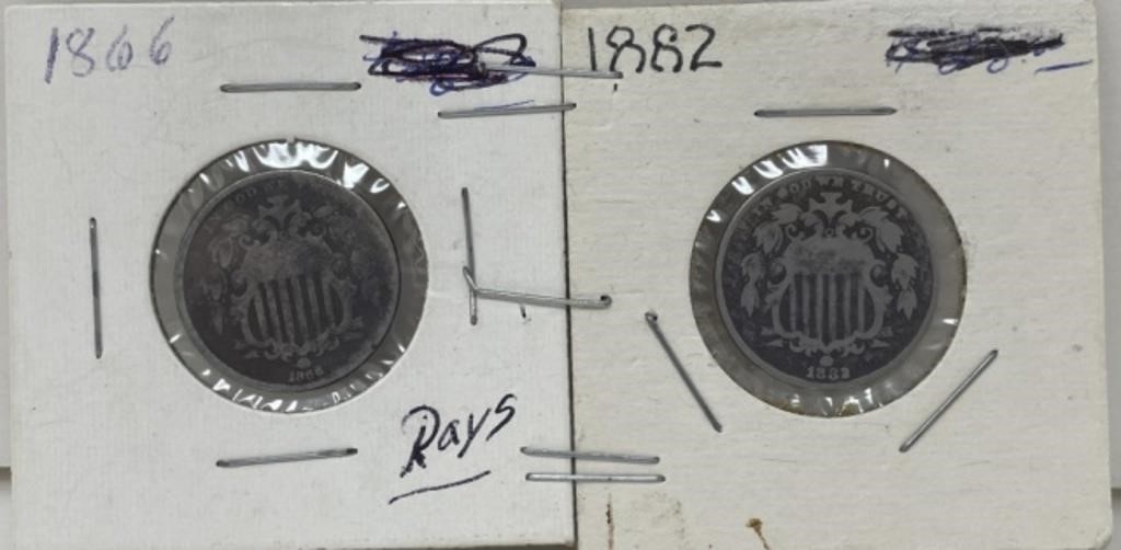 1866 and 1882 Shield Nickels