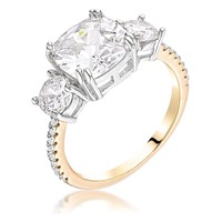 18k Gold-pl. 3.65ct White Sapphire 3-stones Ring