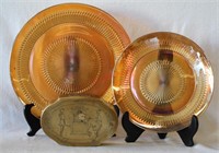Vintage Carnival Glass Platters & Schrafft's Tin