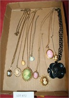 FLAT BOX OF VTG CAMEO NECKLACES