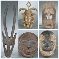 5 West African masks, 20th century.