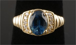 14K Gold Diamond & Blue Topaz Ring